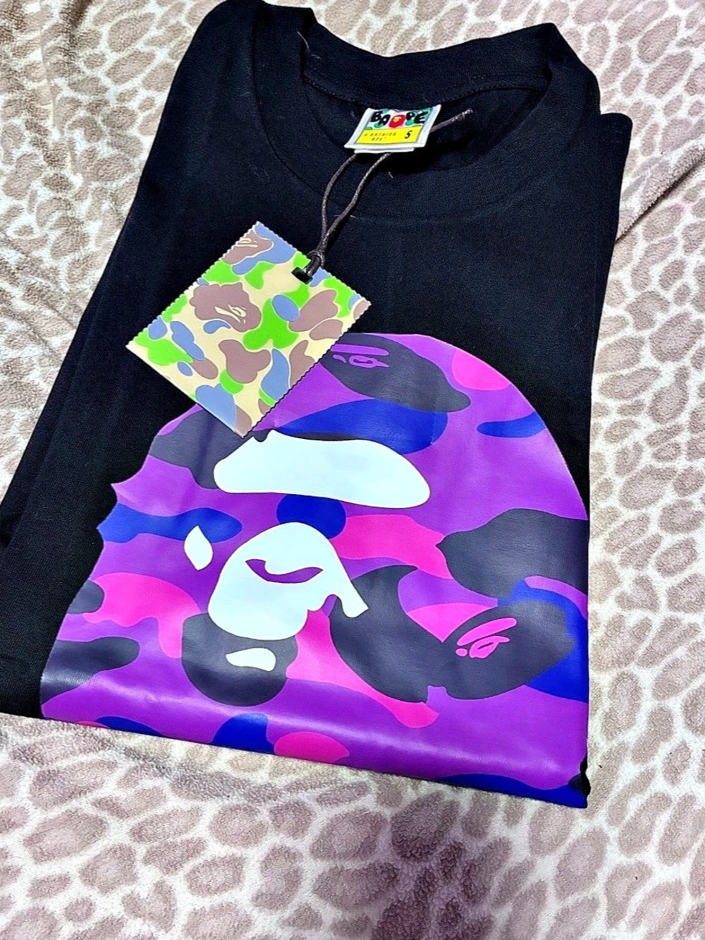 A Bathing Ape Shall Never Kill Ape Tee Black Purple Camo Size Small